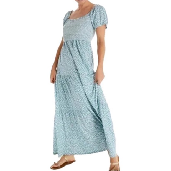Daily Practice by Anthropologie Blue White Chevron Smocked Tiered Maxi Dress M - Picture 1 of 11